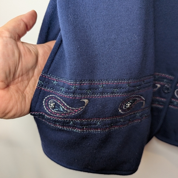 Vintage Northern Reflections Navy Paisley Embroidered Button Up Cardigan Women L - Picture 6 of 9